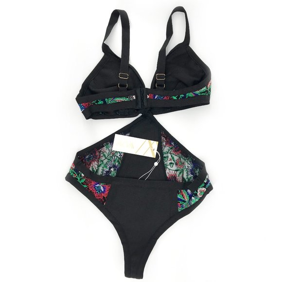 Vibrant Floral Embroidered Mesh Monokini One-Piece - Picture 4 of 13